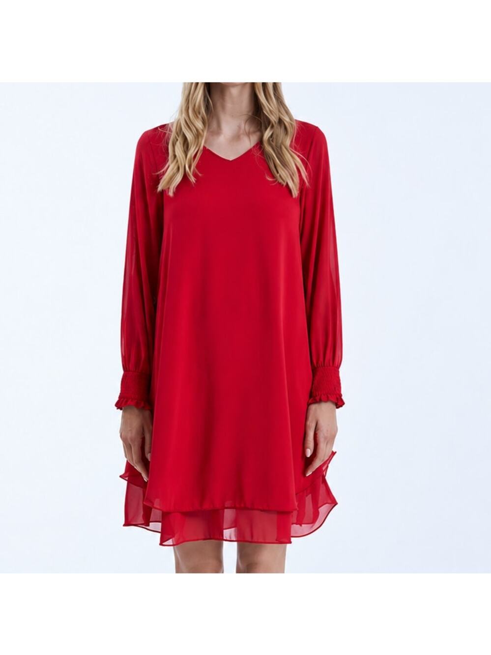 NEW James Lakeland Shift Dress Red Chiffon Layered Ruffle Flowy Women US 2XL